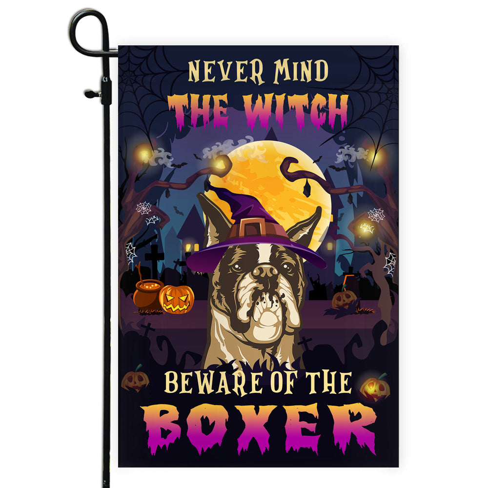 Never Mind The Witch Beware Of The Boxer Flag Funny Halloween For Dog Lovers Flag | Teecentury.com