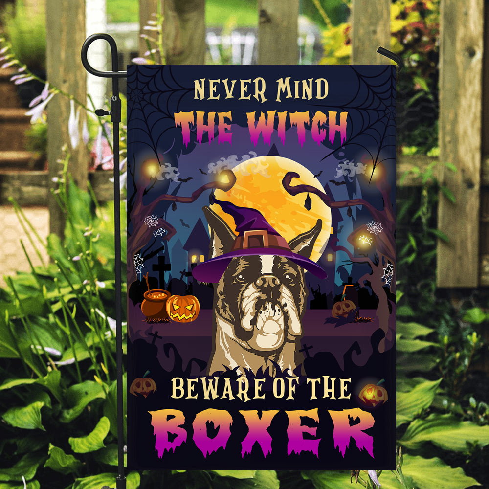 Never Mind The Witch Beware Of The Boxer Flag Funny Halloween For Dog Lovers Flag | Teecentury.com