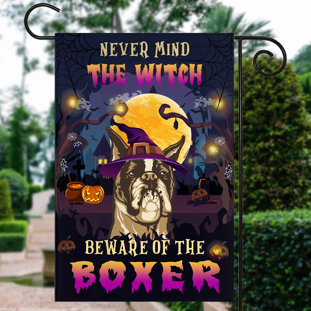Never Mind The Witch Beware Of The Boxer Flag Funny Halloween For Dog Lovers Flag | Teecentury.com