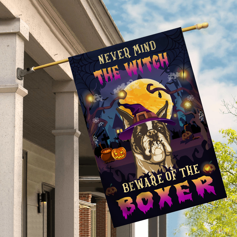 Never Mind The Witch Beware Of The Boxer Flag Funny Halloween For Dog Lovers Flag | Teecentury.com