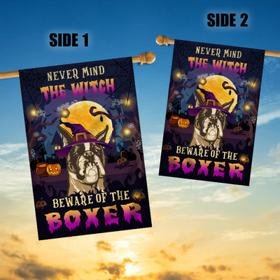Never Mind The Witch Beware Of The Boxer Flag Funny Halloween For Dog Lovers Flag | Teecentury.com
