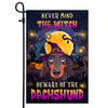 Never Mind The Witch Beware Of The Dachshund Flag Funny Halloween For Dog Lovers Flag | Teecentury.com