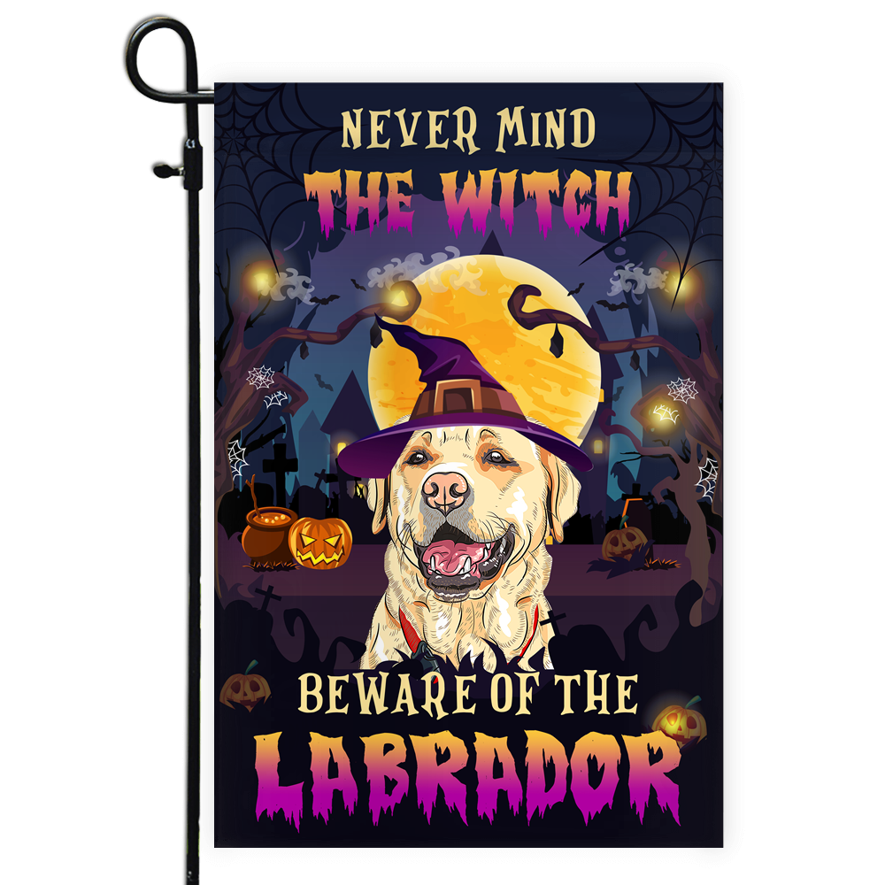 Never Mind The Witch Beware Of The Labrador Flag Funny Halloween For Dog Lovers Flag | Teecentury.com