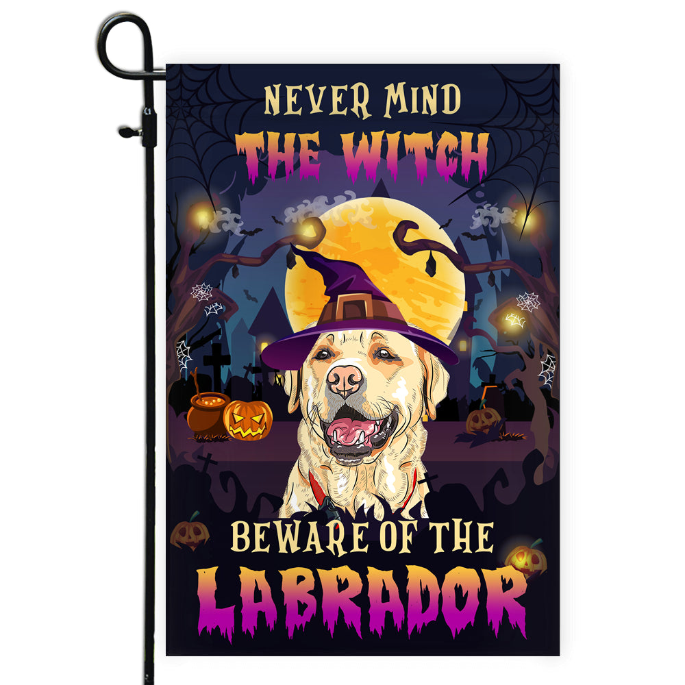 Never Mind The Witch Beware Of The Labrador Flag Funny Halloween For Dog Lovers Flag | Teecentury.com