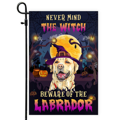 Never Mind The Witch Beware Of The Labrador Flag Funny Halloween For Dog Lovers Flag | Teecentury.com