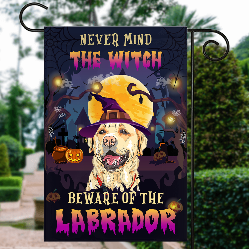 Never Mind The Witch Beware Of The Labrador Flag Funny Halloween For Dog Lovers Flag | Teecentury.com