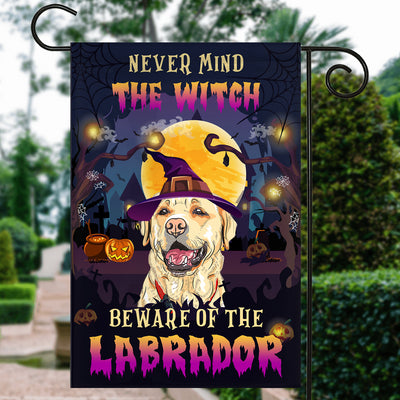 Never Mind The Witch Beware Of The Labrador Flag Funny Halloween For Dog Lovers Flag | Teecentury.com
