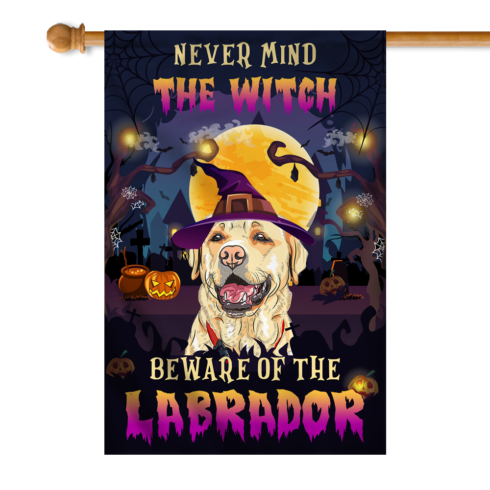 Never Mind The Witch Beware Of The Labrador Flag Funny Halloween For Dog Lovers Flag | Teecentury.com