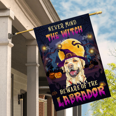 Never Mind The Witch Beware Of The Labrador Flag Funny Halloween For Dog Lovers Flag | Teecentury.com