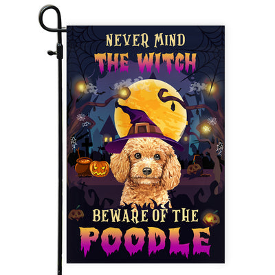Never Mind The Witch Beware Of The Poodle Flag Funny Halloween For Dog Lovers Flag | Teecentury.com