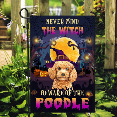 Never Mind The Witch Beware Of The Poodle Flag Funny Halloween For Dog Lovers Flag | Teecentury.com