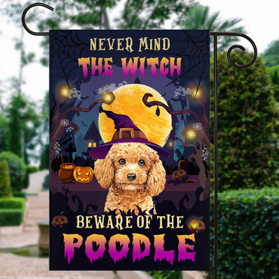 Never Mind The Witch Beware Of The Poodle Flag Funny Halloween For Dog Lovers Flag | Teecentury.com