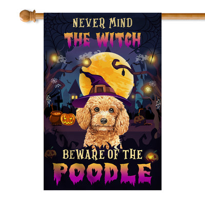 Never Mind The Witch Beware Of The Poodle Flag Funny Halloween For Dog Lovers Flag | Teecentury.com