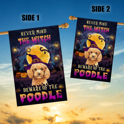 Never Mind The Witch Beware Of The Poodle Flag Funny Halloween For Dog Lovers Flag | Teecentury.com