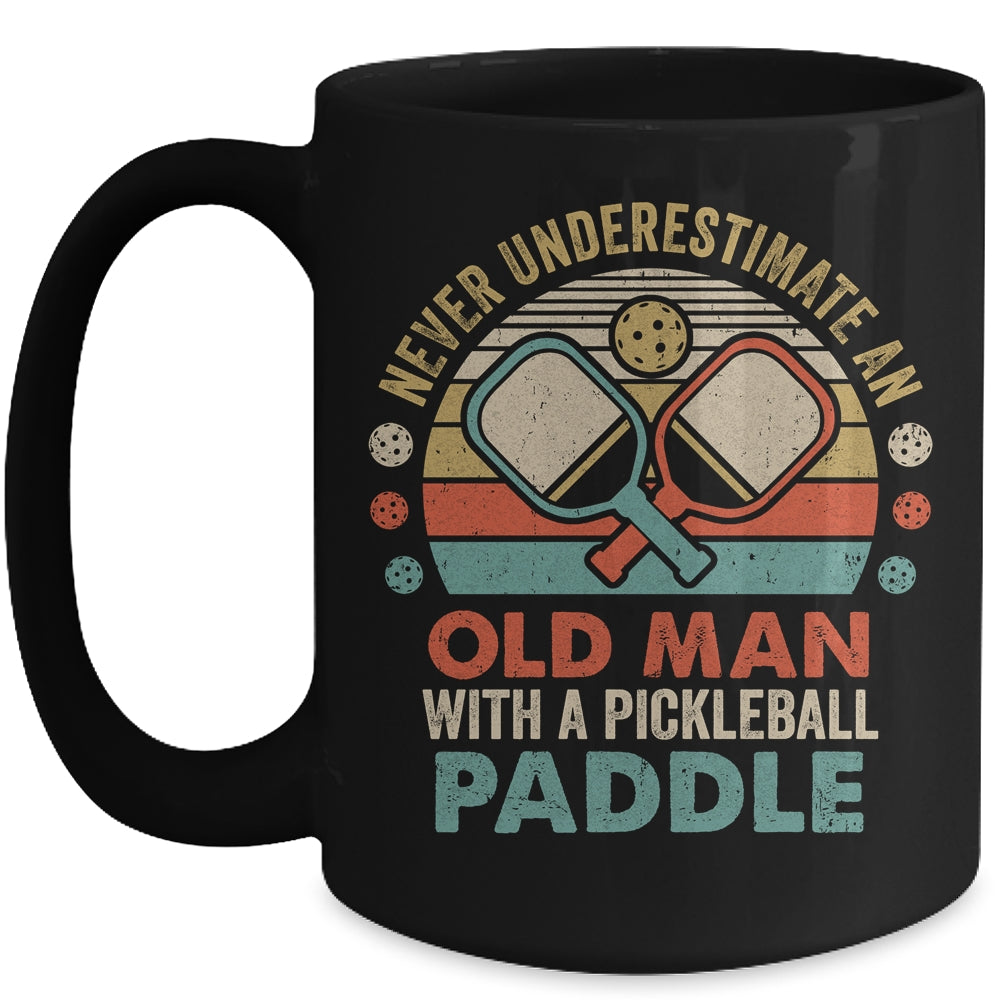 Never Underestimate Old Man With Pickleball Paddle Vintage Mug Coffee Mug | Teecentury.com