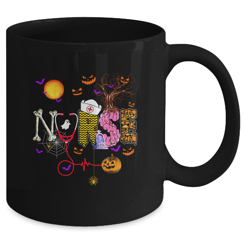 Nurse Funny Stethoscope Nurse Pumpkin Skull Lover Halloween Mug Coffee Mug | Teecentury.com
