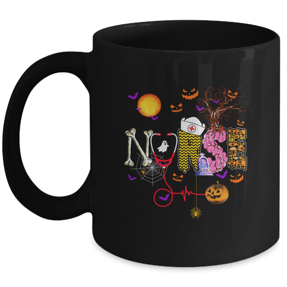 Nurse Funny Stethoscope Nurse Pumpkin Skull Lover Halloween Mug Coffee Mug | Teecentury.com