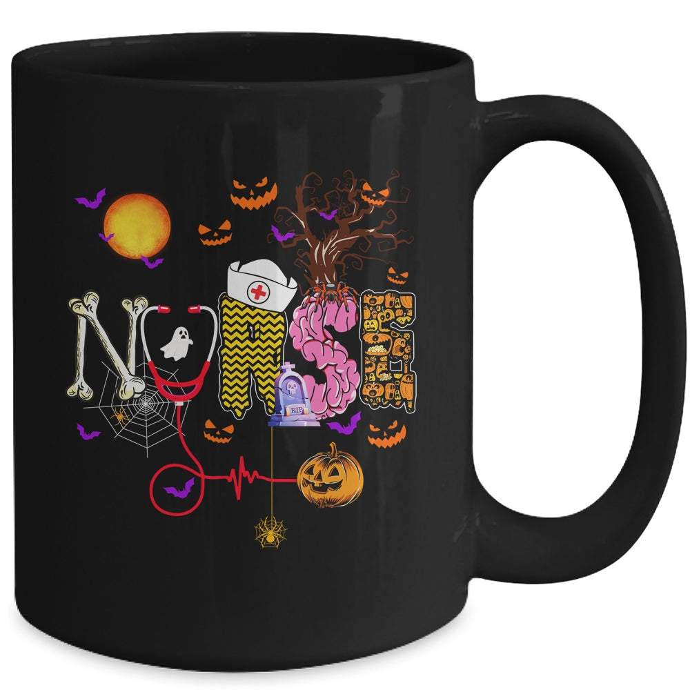 Nurse Funny Stethoscope Nurse Pumpkin Skull Lover Halloween Mug Coffee Mug | Teecentury.com