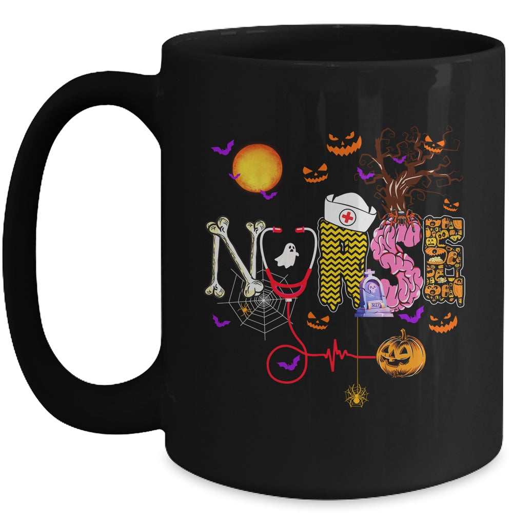 Nurse Funny Stethoscope Nurse Pumpkin Skull Lover Halloween Mug Coffee Mug | Teecentury.com