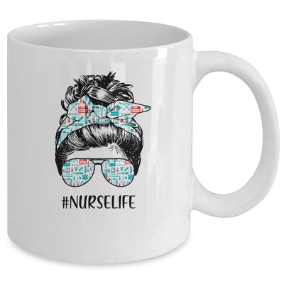 Nurse Life Funny Messy Bun Hair Glasses Mug Coffee Mug | Teecentury.com
