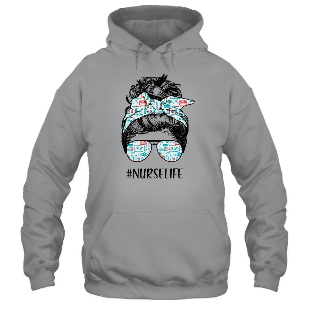 Nurse Life Funny Messy Bun Hair Glasses T-Shirt & Tank Top | Teecentury.com