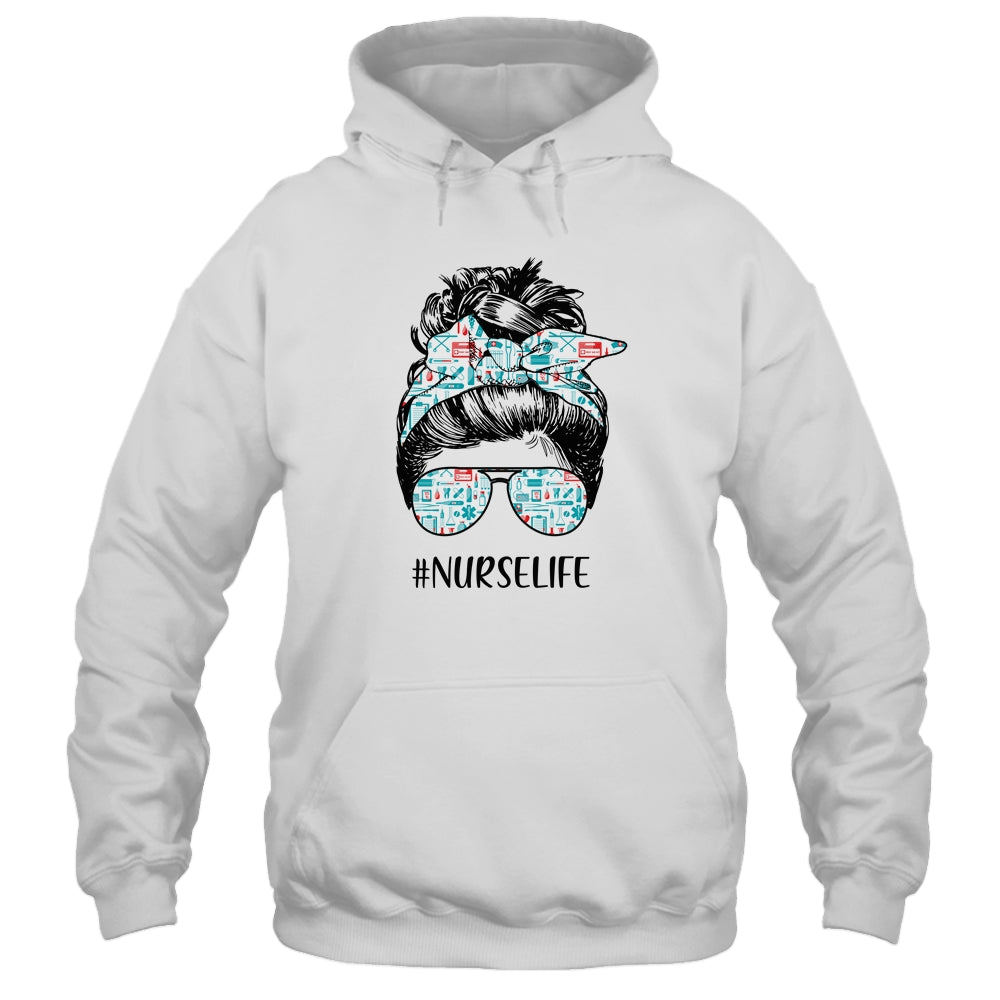 Nurse Life Funny Messy Bun Hair Glasses T-Shirt & Tank Top | Teecentury.com