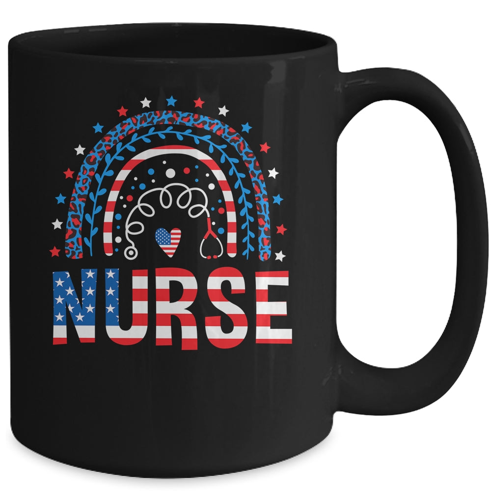 Nurse Stethoscope Rainbow Memorial Day 4th Of July Nursing Mug | teecentury