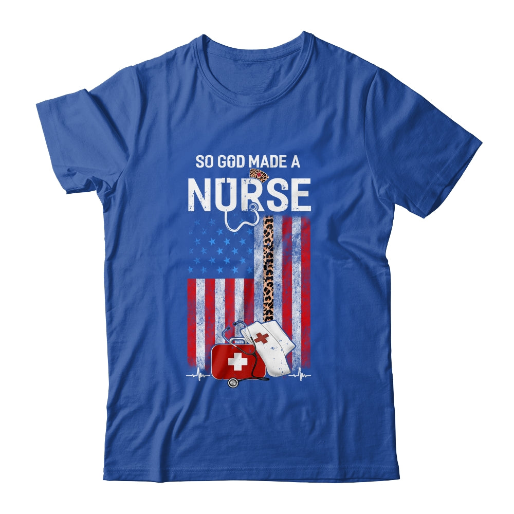 Nurse Usa Flag So God Made A Nursing Leopard T-Shirt & Hoodie | Teecentury.com