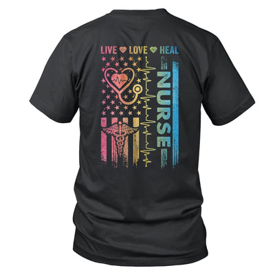 Nurse Week Nursing Nurse Heart Flag American Live Love Heal Shirt & Hoodie | teecentury