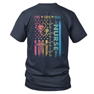 Nurse Week Nursing Nurse Heart Flag American Live Love Heal Shirt & Hoodie | teecentury