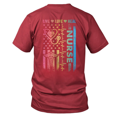 Nurse Week Nursing Nurse Heart Flag American Live Love Heal Shirt & Hoodie | teecentury
