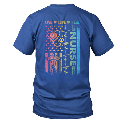 Nurse Week Nursing Nurse Heart Flag American Live Love Heal Shirt & Hoodie | teecentury