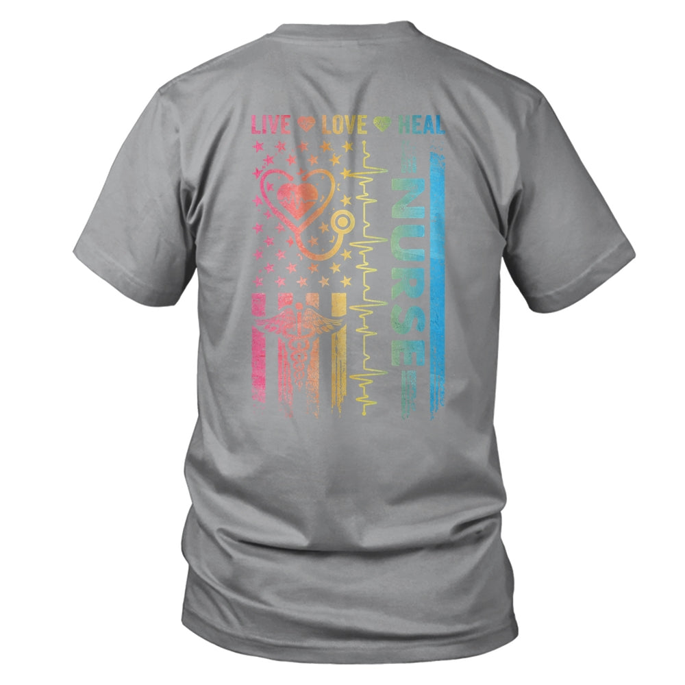 Nurse Week Nursing Nurse Heart Flag American Live Love Heal Shirt & Hoodie | teecentury