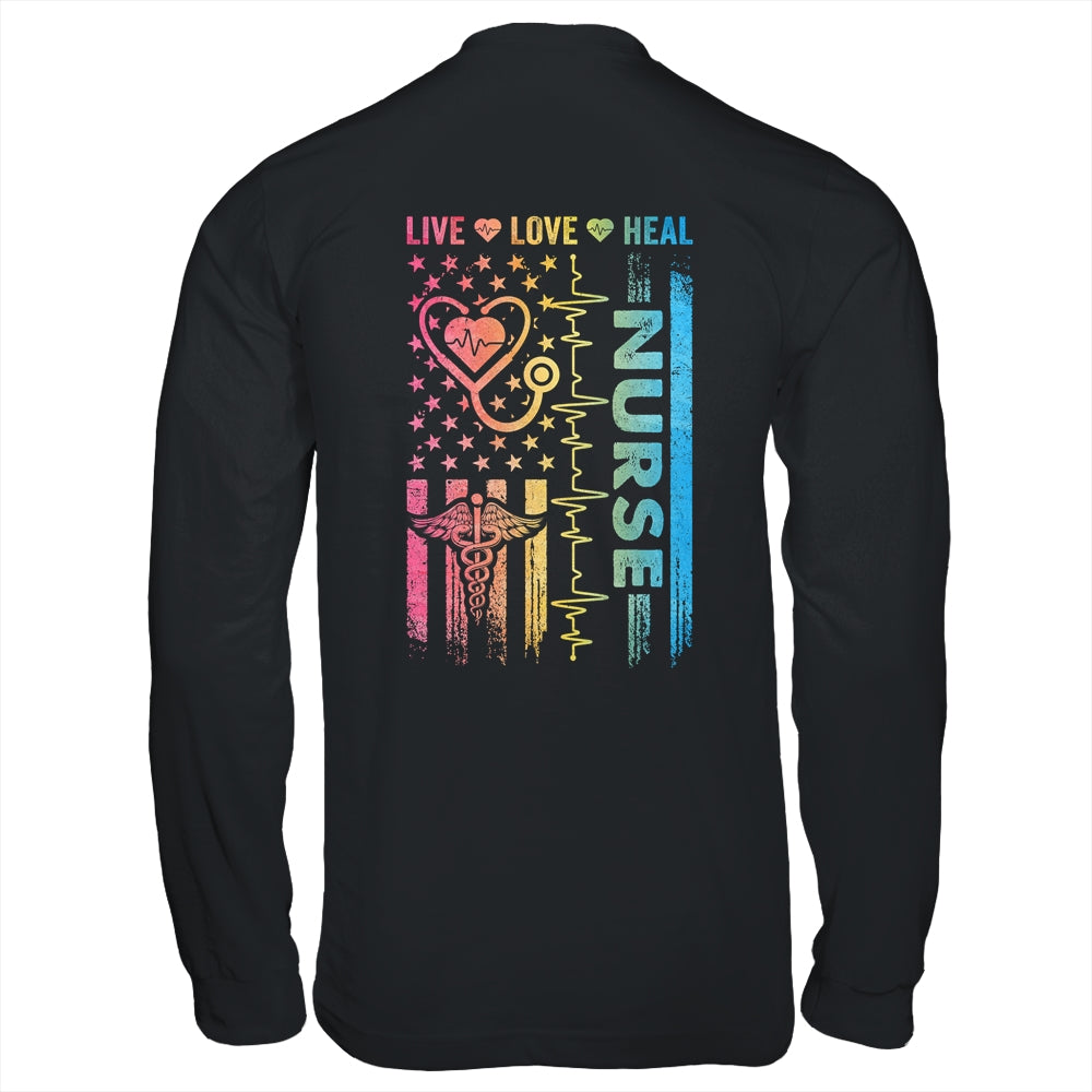 Nurse Week Nursing Nurse Heart Flag American Live Love Heal Shirt & Hoodie | teecentury