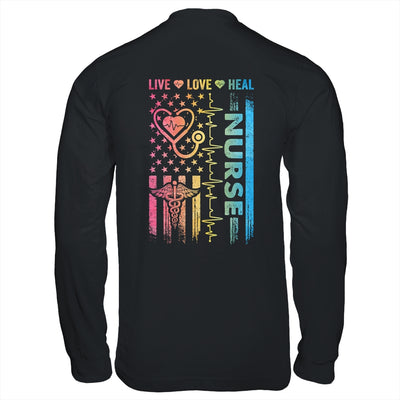 Nurse Week Nursing Nurse Heart Flag American Live Love Heal Shirt & Hoodie | teecentury