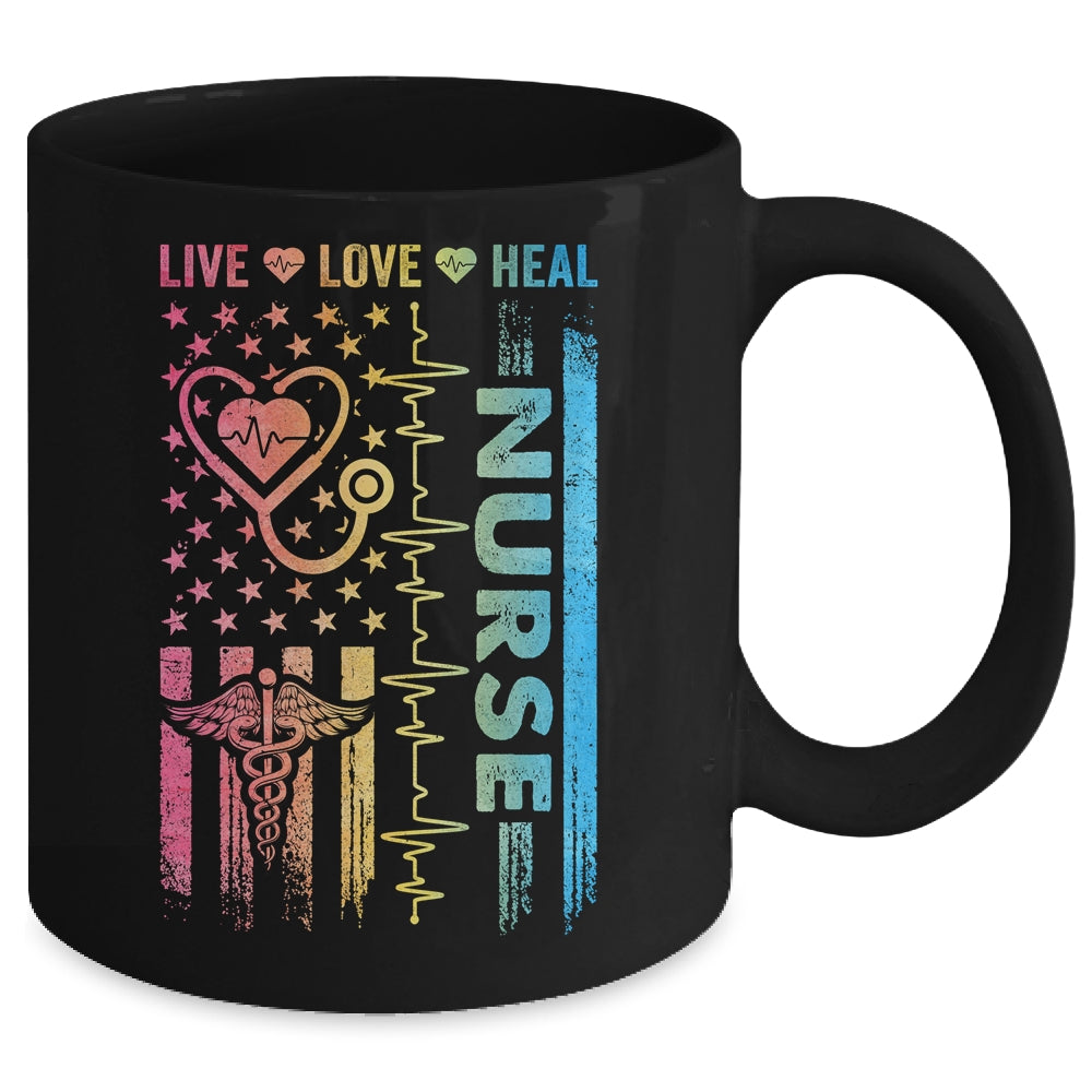 Nurse Week Nursing Nurse Heart Flag American Live Love Heal Mug | teecentury
