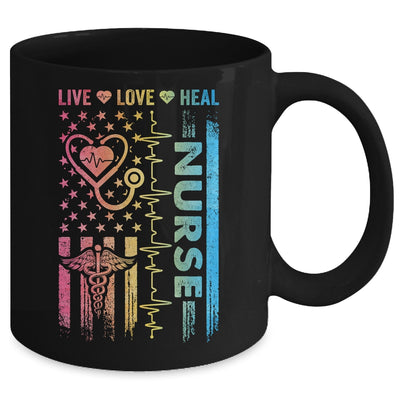Nurse Week Nursing Nurse Heart Flag American Live Love Heal Mug | teecentury