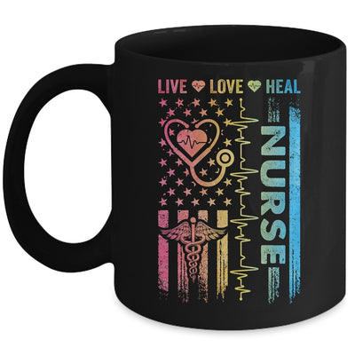 Nurse Week Nursing Nurse Heart Flag American Live Love Heal Mug | teecentury