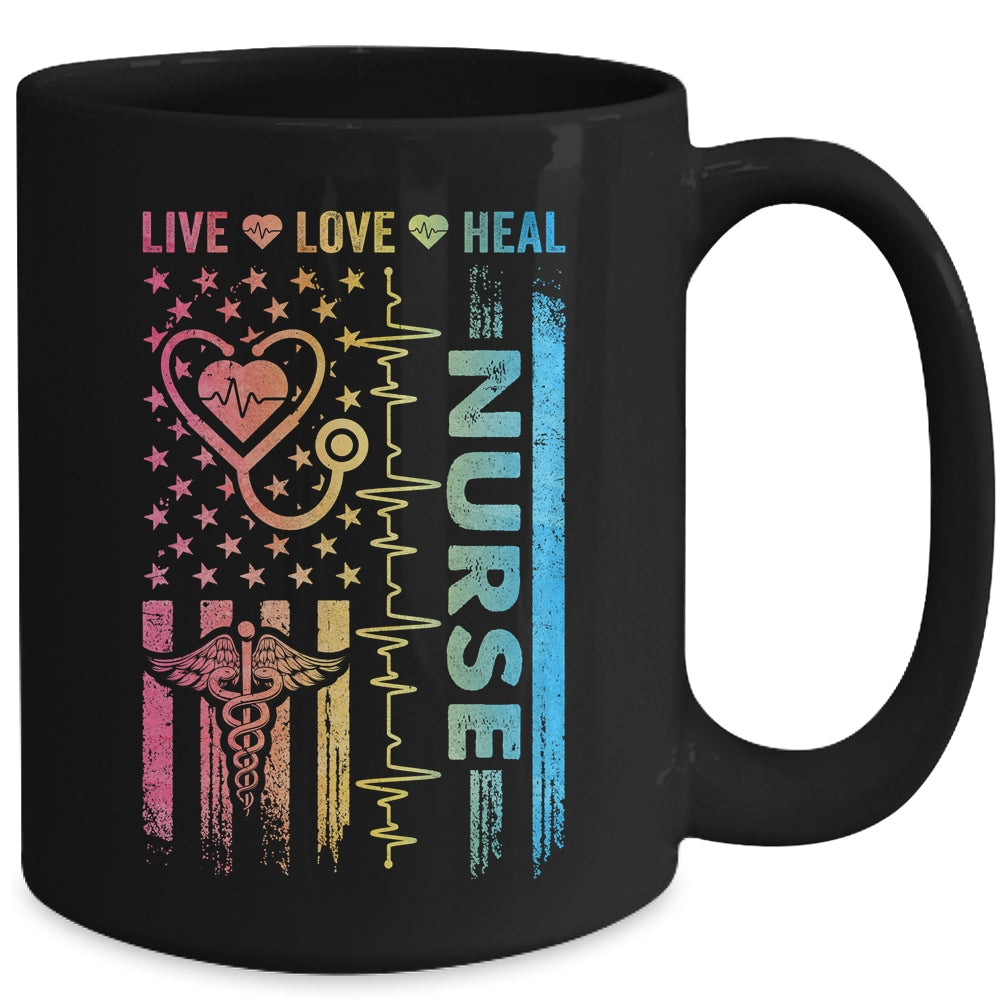 Nurse Week Nursing Nurse Heart Flag American Live Love Heal Mug | teecentury