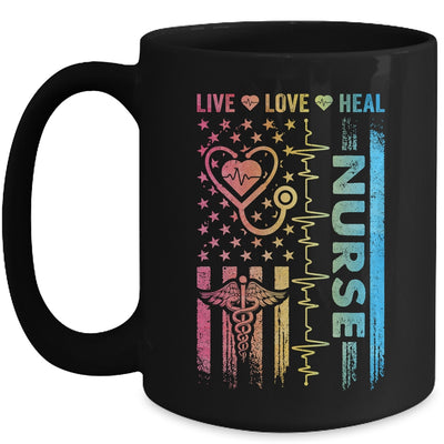 Nurse Week Nursing Nurse Heart Flag American Live Love Heal Mug | teecentury