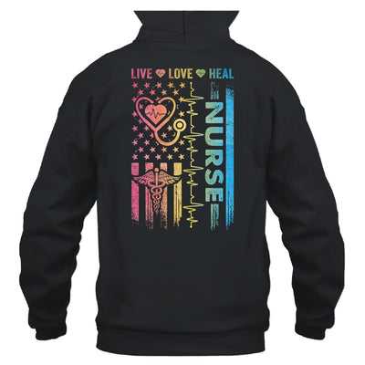 Nurse Week Nursing Nurse Heart Flag American Live Love Heal Shirt & Hoodie | teecentury