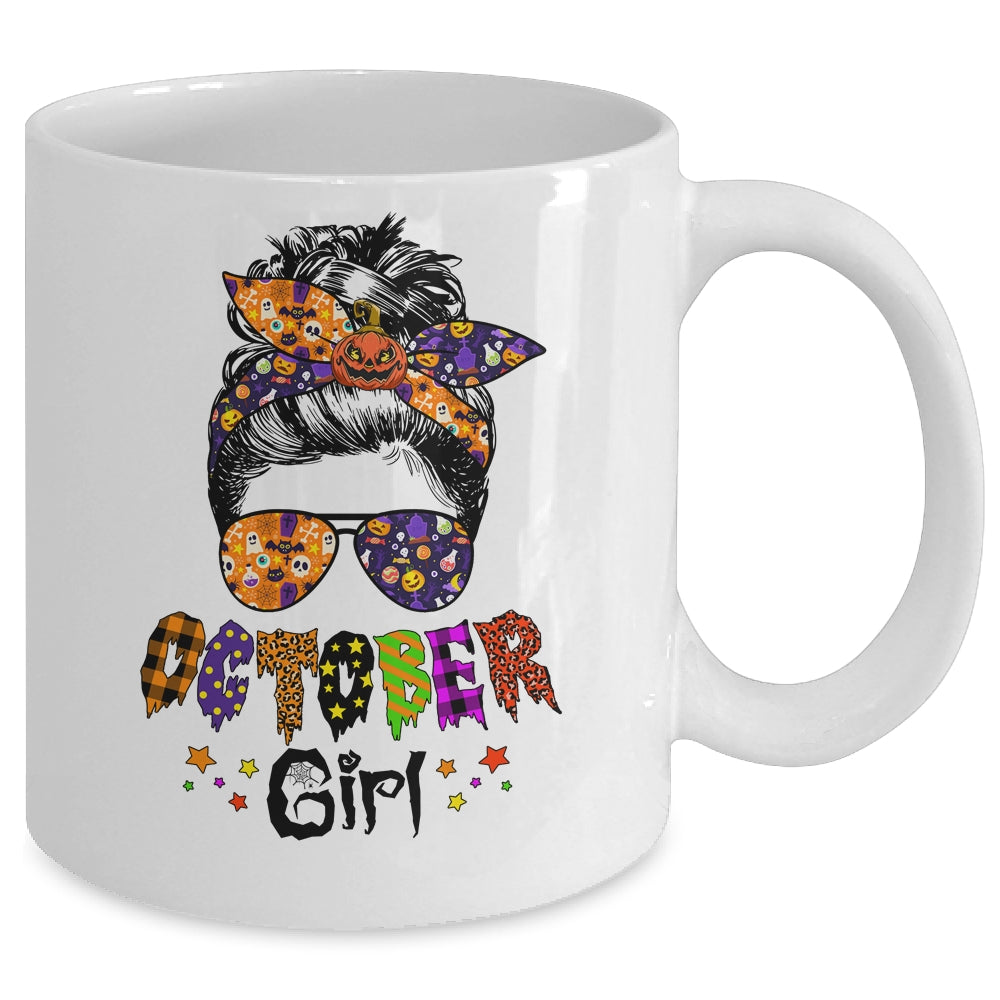 October Girl Halloween Messy Bun October Birthday Mug Coffee Mug | Teecentury.com