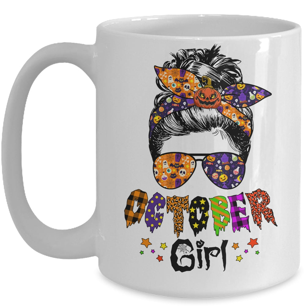 October Girl Halloween Messy Bun October Birthday Mug Coffee Mug | Teecentury.com