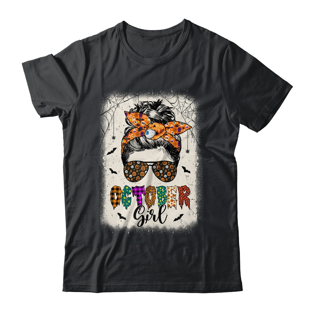 October Girl Messy Bun Hair October Birthday Halloween Shirt & Hoodie | teecentury