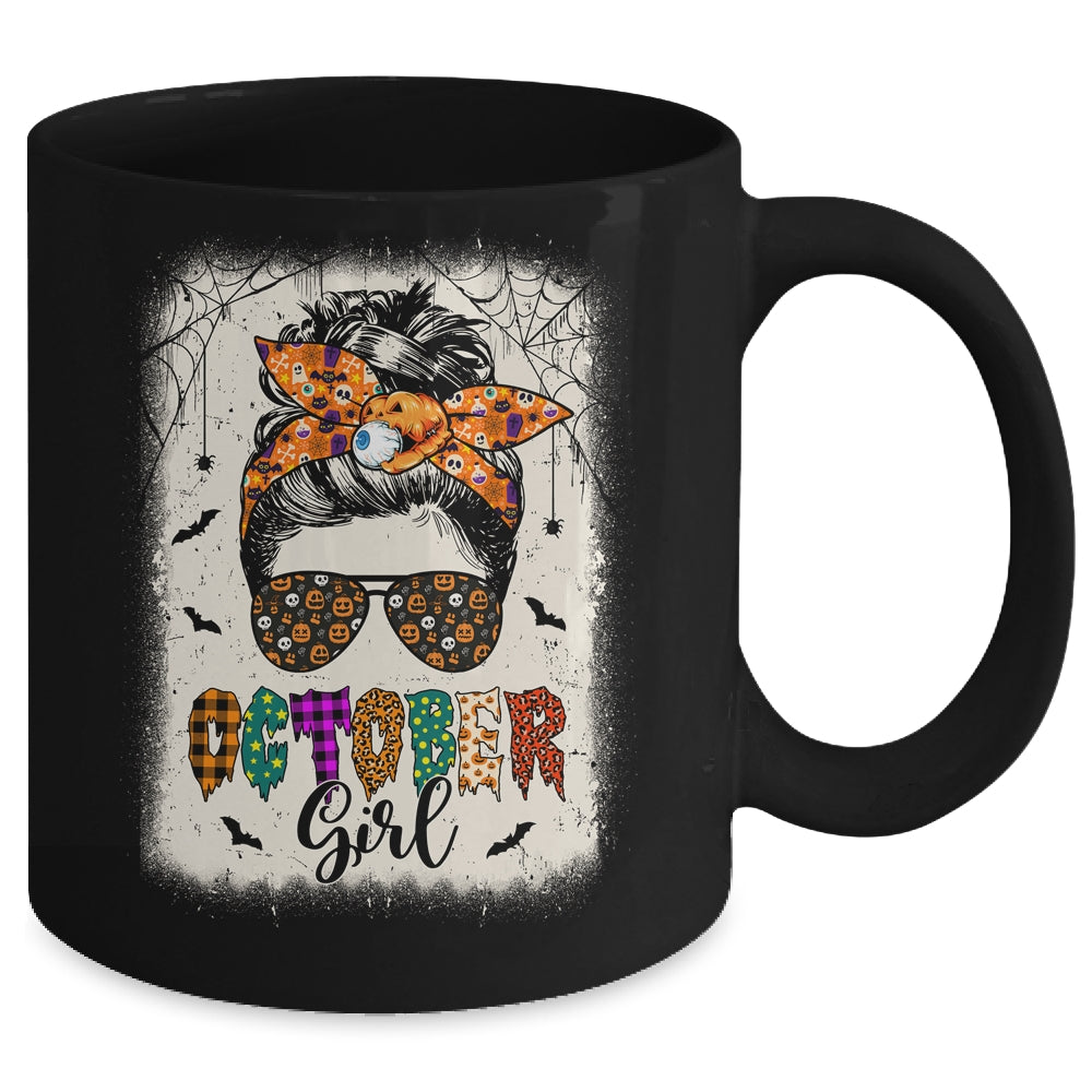 October Girl Messy Bun Hair October Birthday Halloween Mug | teecentury