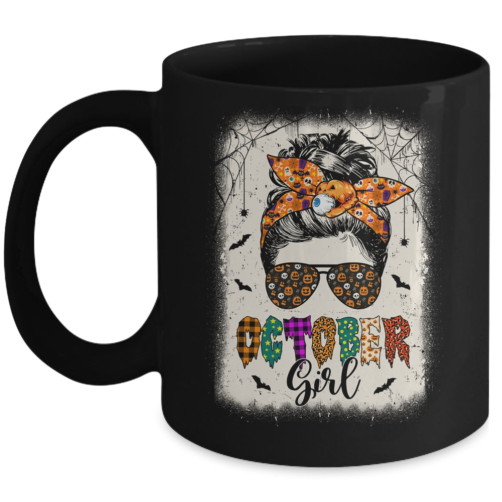 October Girl Messy Bun Hair October Birthday Halloween Mug | teecentury