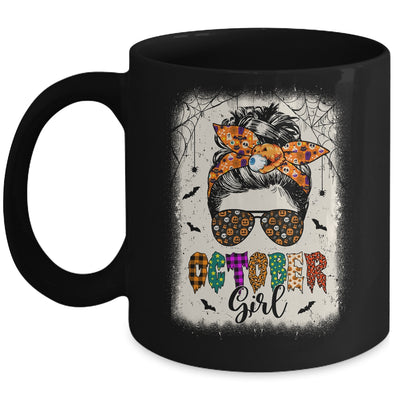 October Girl Messy Bun Hair October Birthday Halloween Mug | teecentury