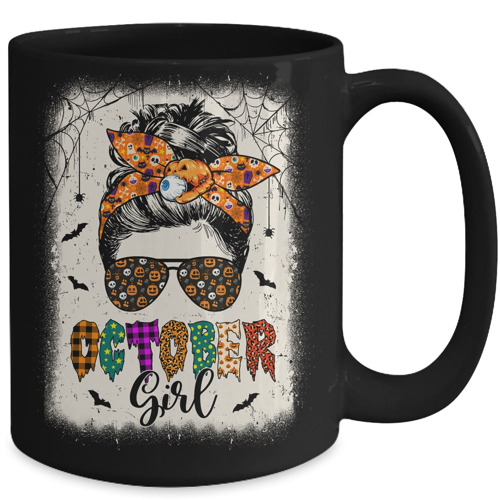 October Girl Messy Bun Hair October Birthday Halloween Mug | teecentury