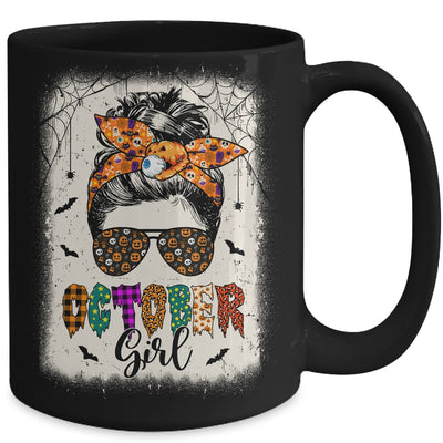 October Girl Messy Bun Hair October Birthday Halloween Mug | teecentury