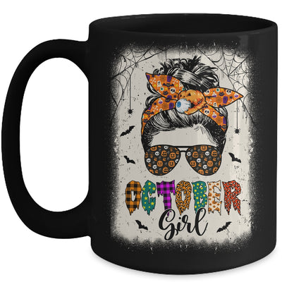 October Girl Messy Bun Hair October Birthday Halloween Mug | teecentury